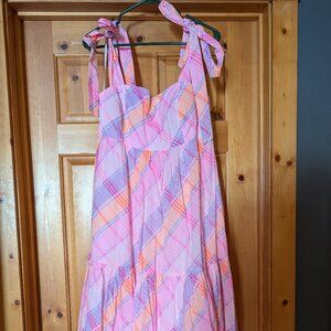 Lilly Pulitzer Anlee Pink Isle Madras Plaid Cotton Tier Dress size 12